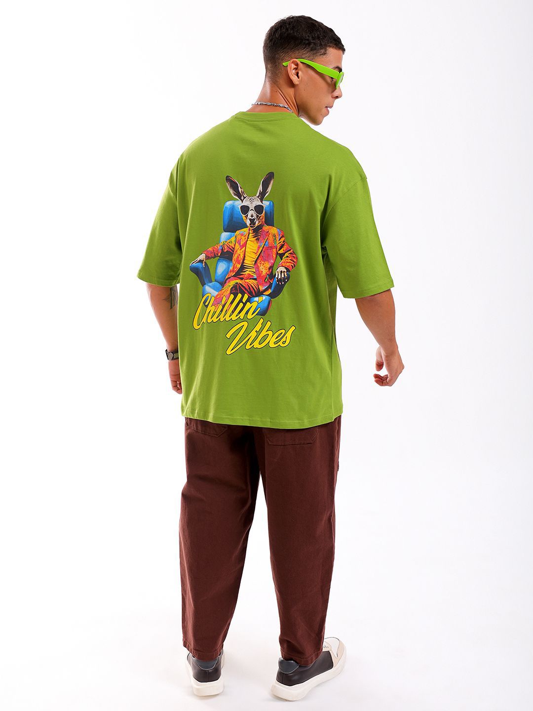 The Indian Garage Co Men Back Printed Oversized Round Neck Pure Cotton T-shirt