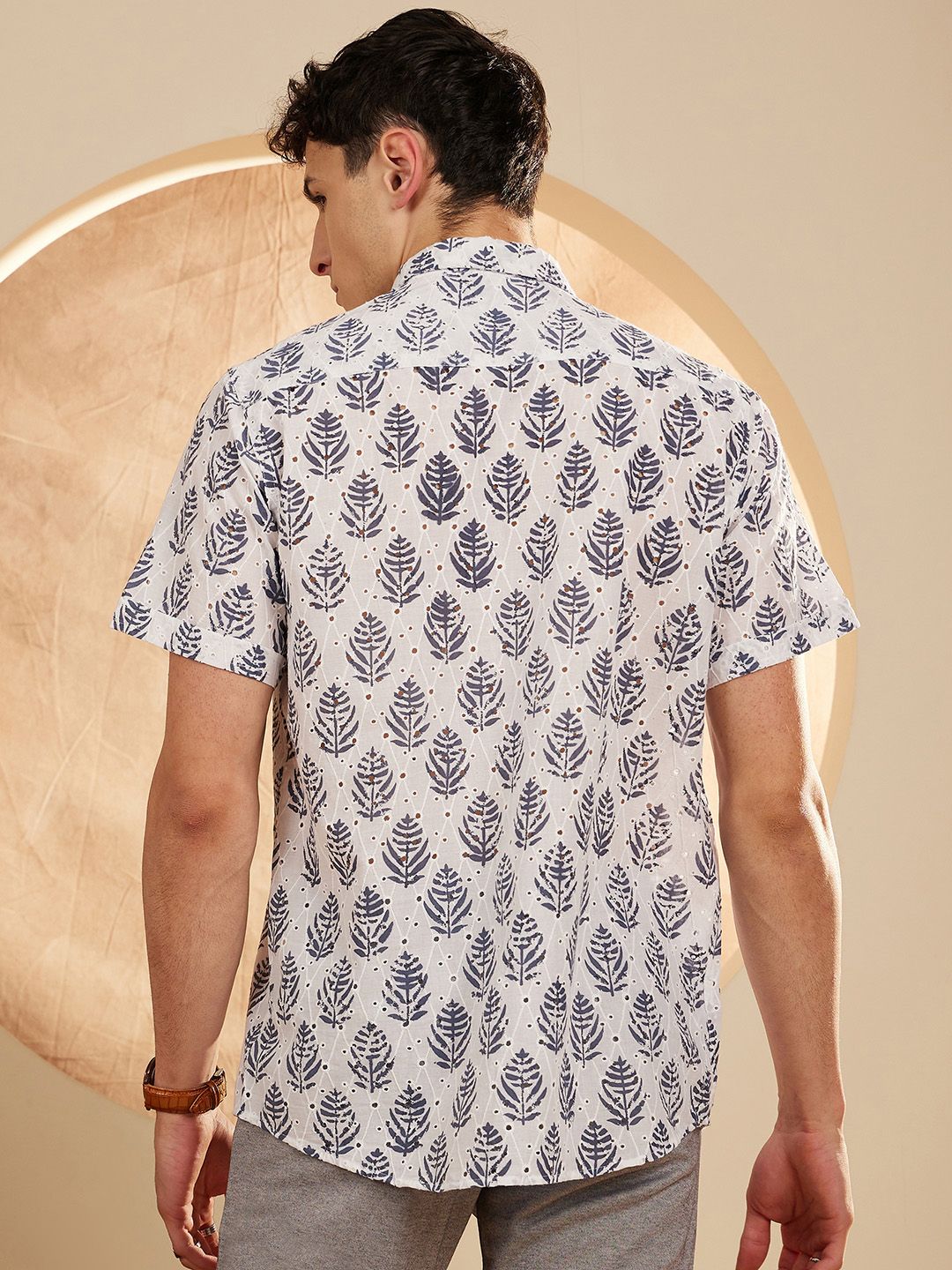 DENNISON Semi Sheer Block Printed Oversized Casual Shirt