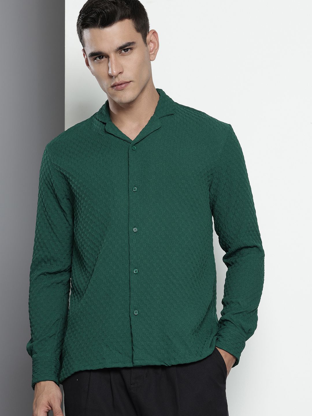 The Indian Garage Co. Relaxed Fit Opaque Self Design Textured Casual Shirt