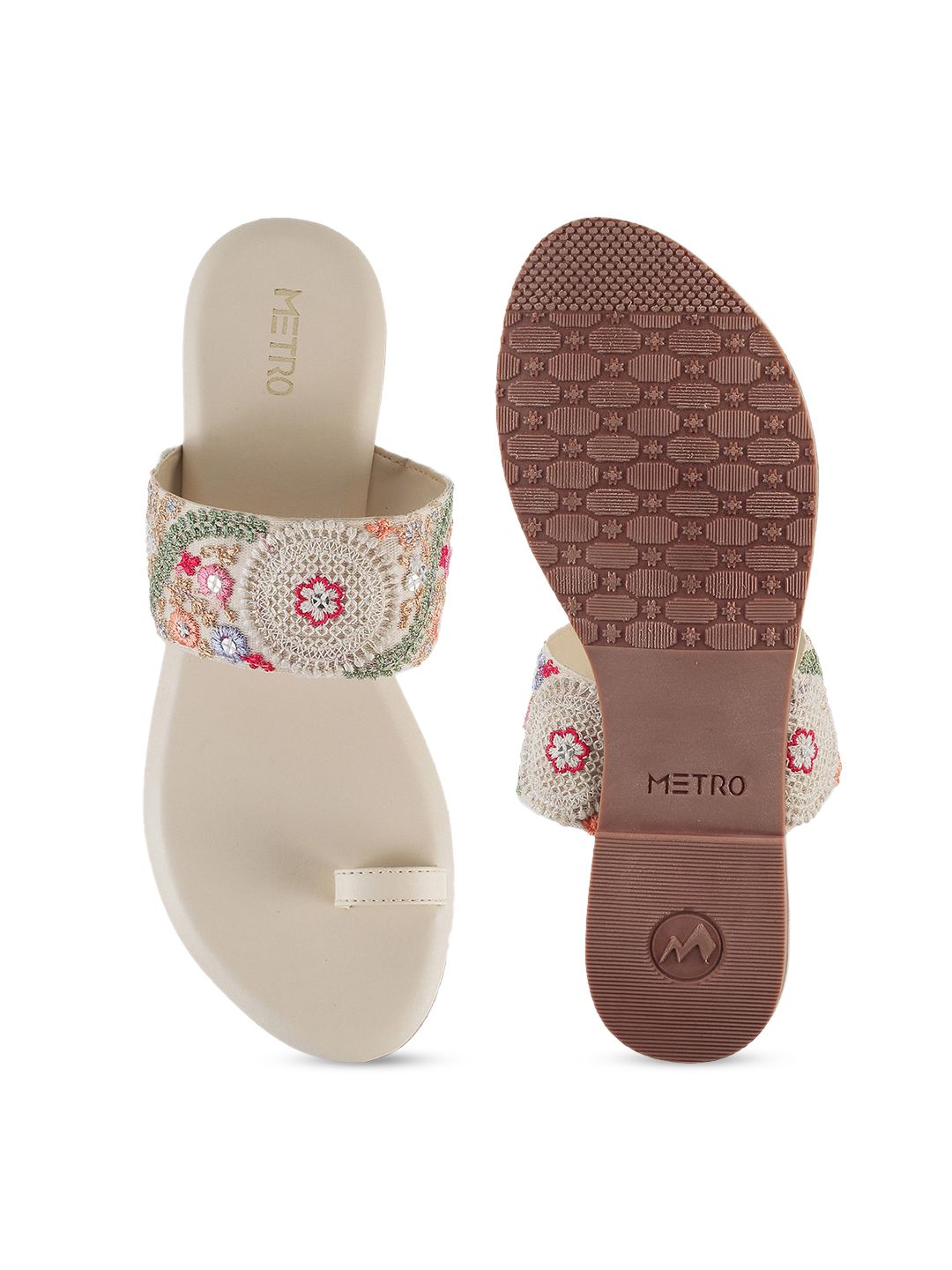Metro Women Beige One Toe Flats