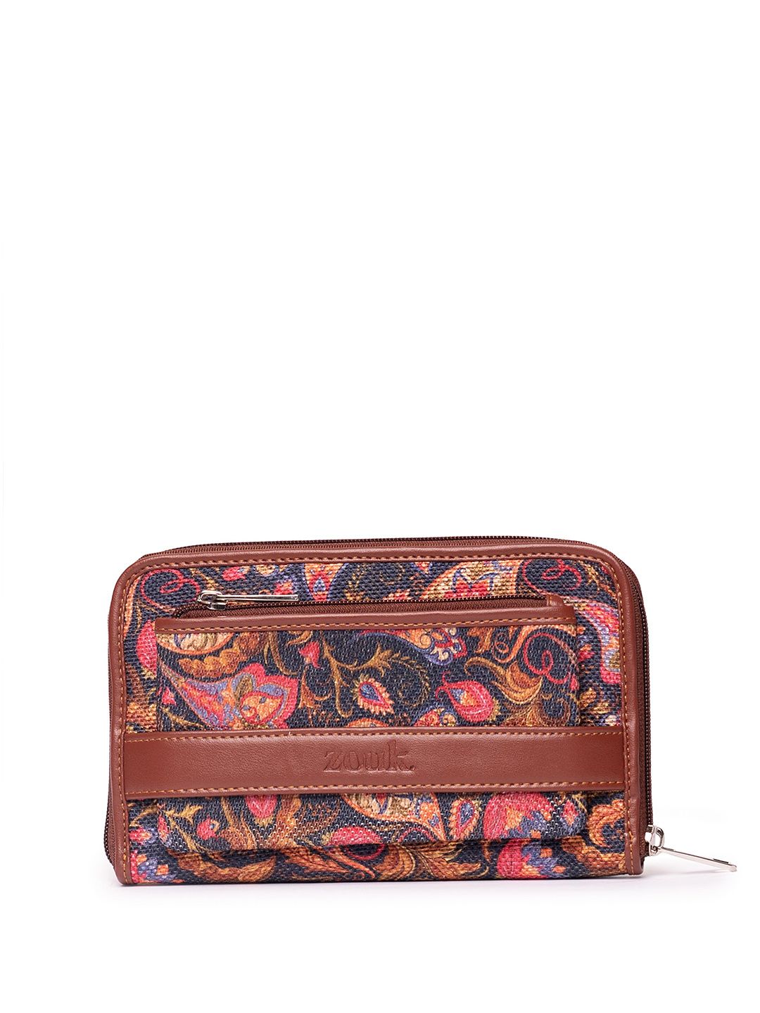 ZOUK Women Paisley Printed Classic Fabric Zip Around Wallet