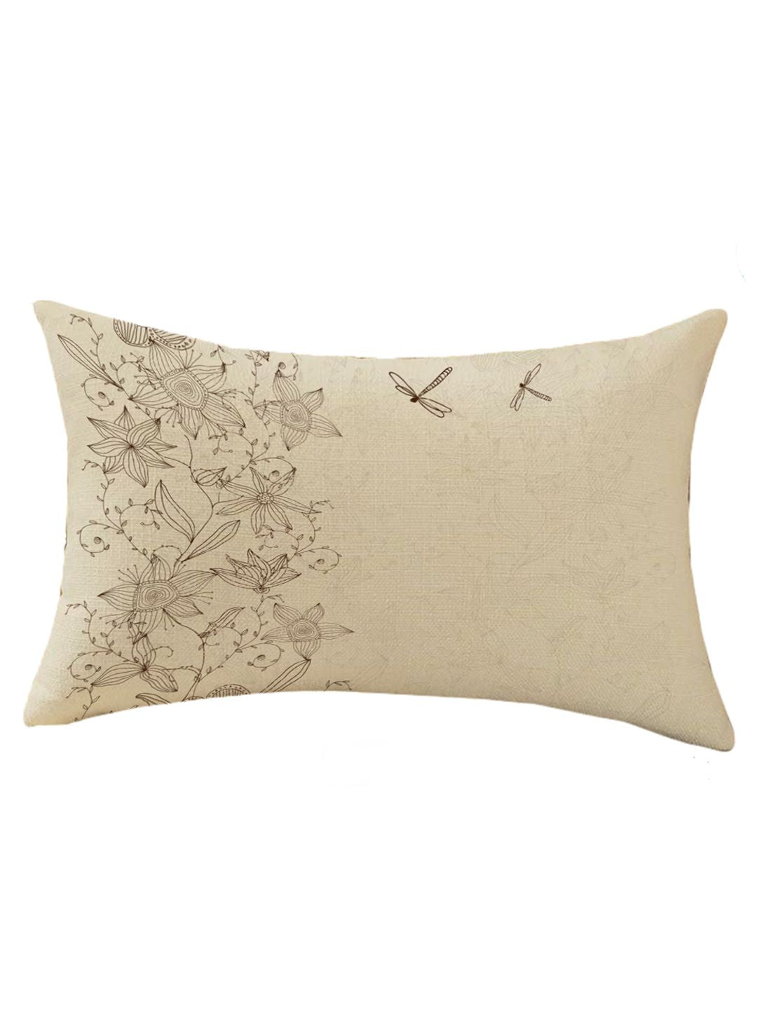 STITCHNEST Pack Of 2 Cream-Coloured Printed Rectangle Cushion Covers