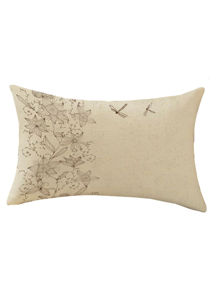 STITCHNEST Pack Of 2 Cream-Coloured Printed Rectangle Cushion Covers