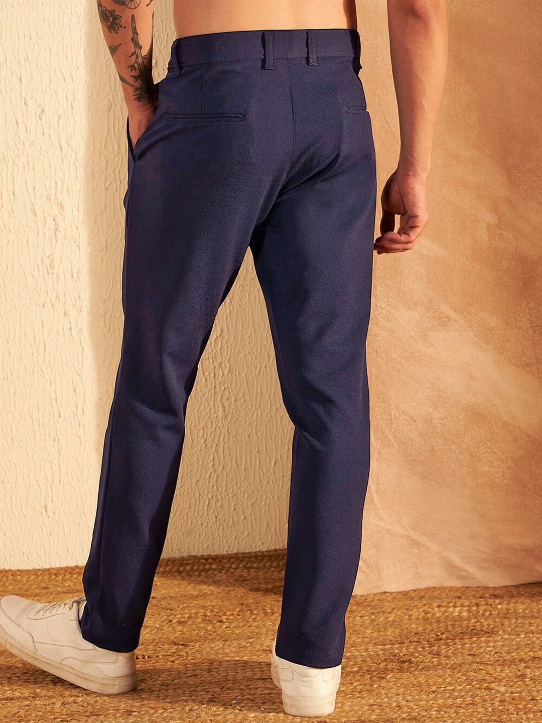DENNISON Men Mid-Rise Textured Smart Fit Easy Wash 4-Way Lycra Trouser