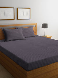 HOSTA HOMES Grey Striped 300 TC Cotton 1 King Bedsheet with 2 Pillow Covers