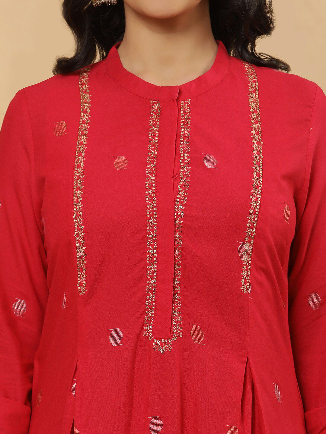 W Printed Mandarin Collar Regular Kurta with Trousers