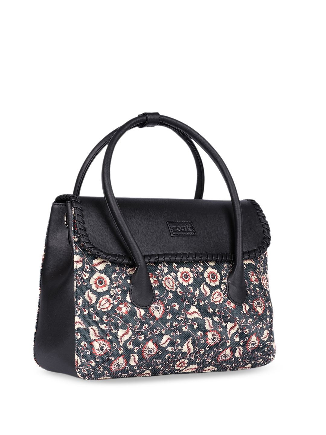 ZOUK Floral Printed Structured Jute Handheld Bag