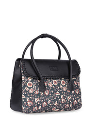ZOUK Floral Printed Structured Jute Handheld Bag