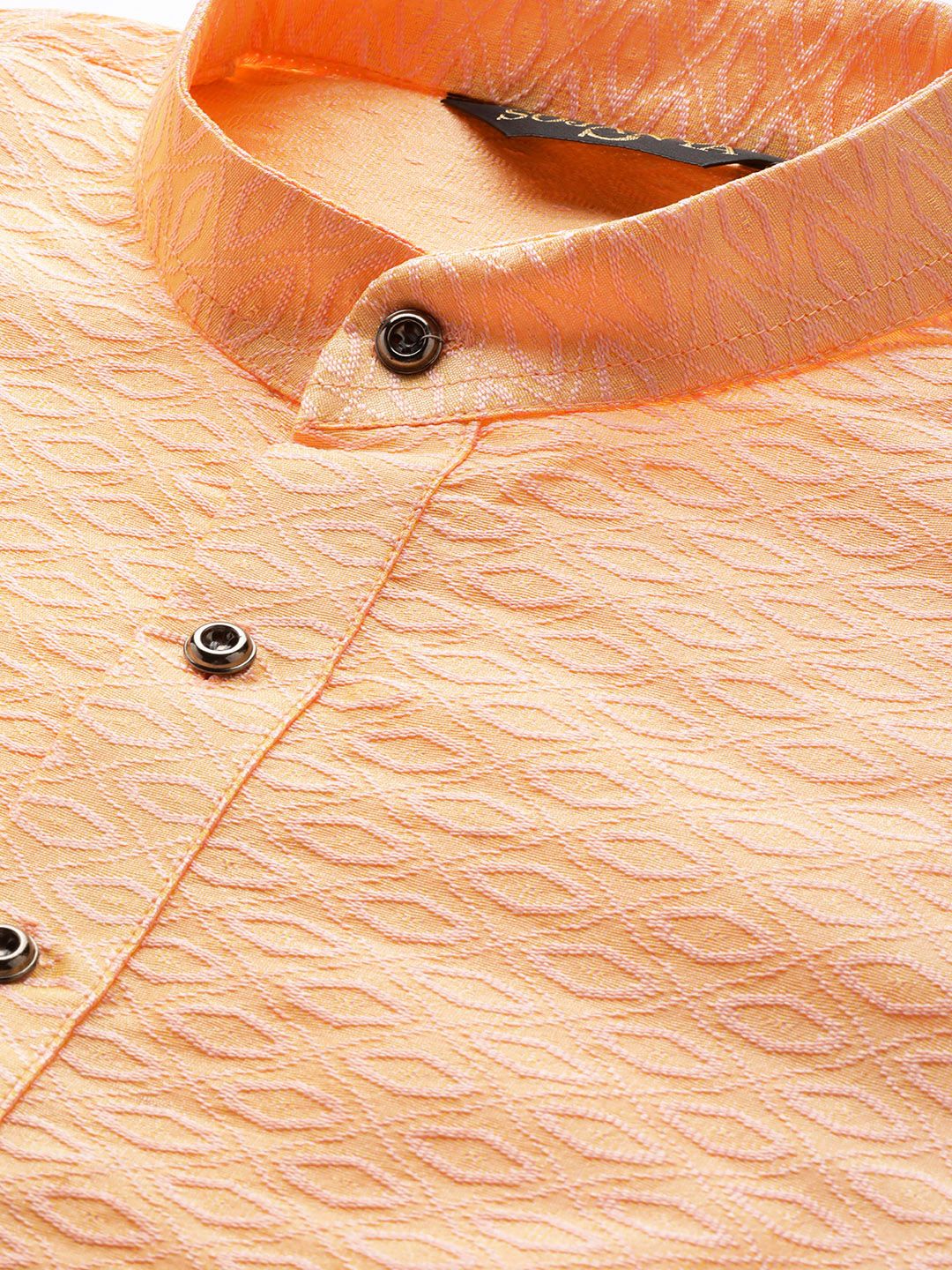 SOJANYA Men Peach-Coloured Woven Design Straight Kurta