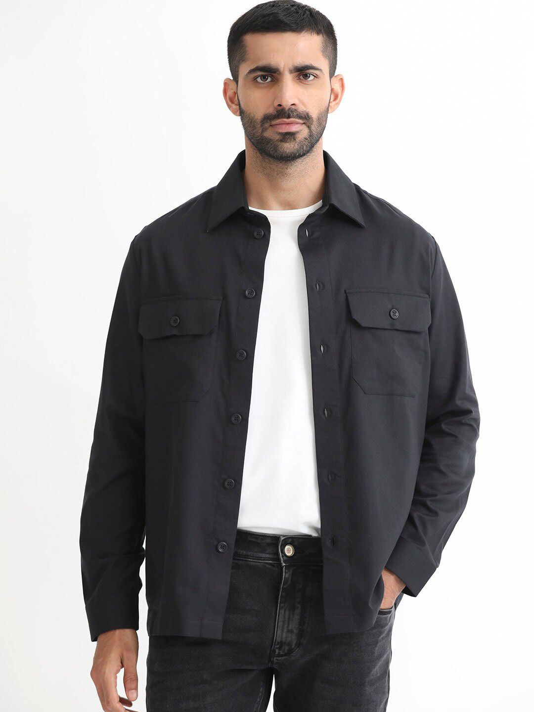 RARE RABBIT Men Lampil Slim Fit Opaque Cotton Shacket