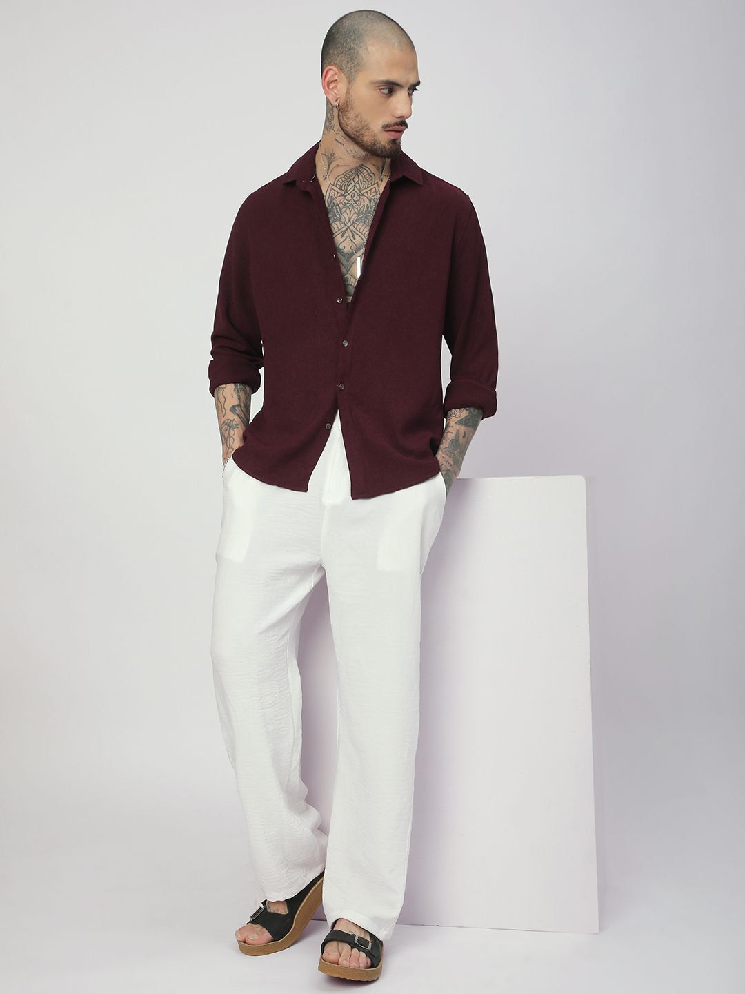 VASTRADO Men Classic Fit Spread Collar Solid Cotton Casual Shirt