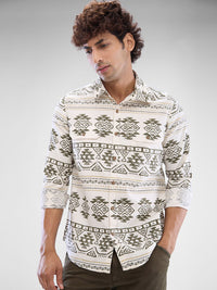 SPYKAR Men Slim Fit Opaque Ethnic Motifs Printed Spread Collar Casual Shirt