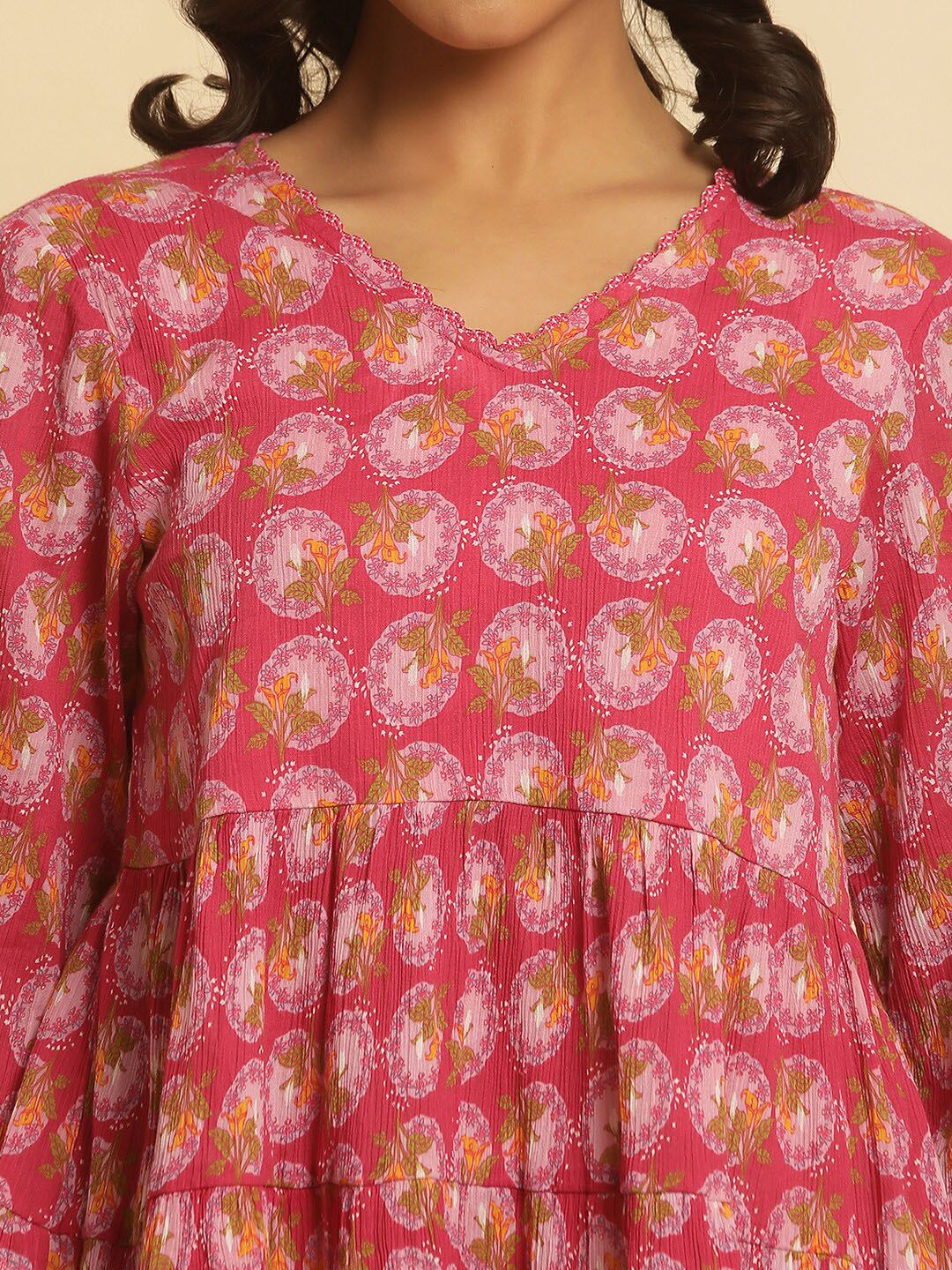 W Floral Printed V-Neck Pure Cotton Top