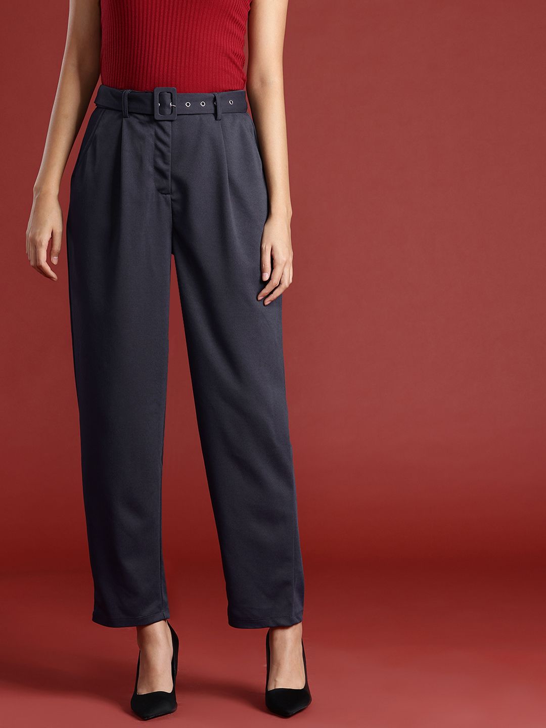 all about you Women High-Rise Pleated Trousers With a Belt