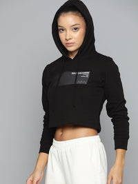 HRX by Hrithik Roshan Minimal Typography Printed Cropped Hooded Lifestyle Sweatshirt