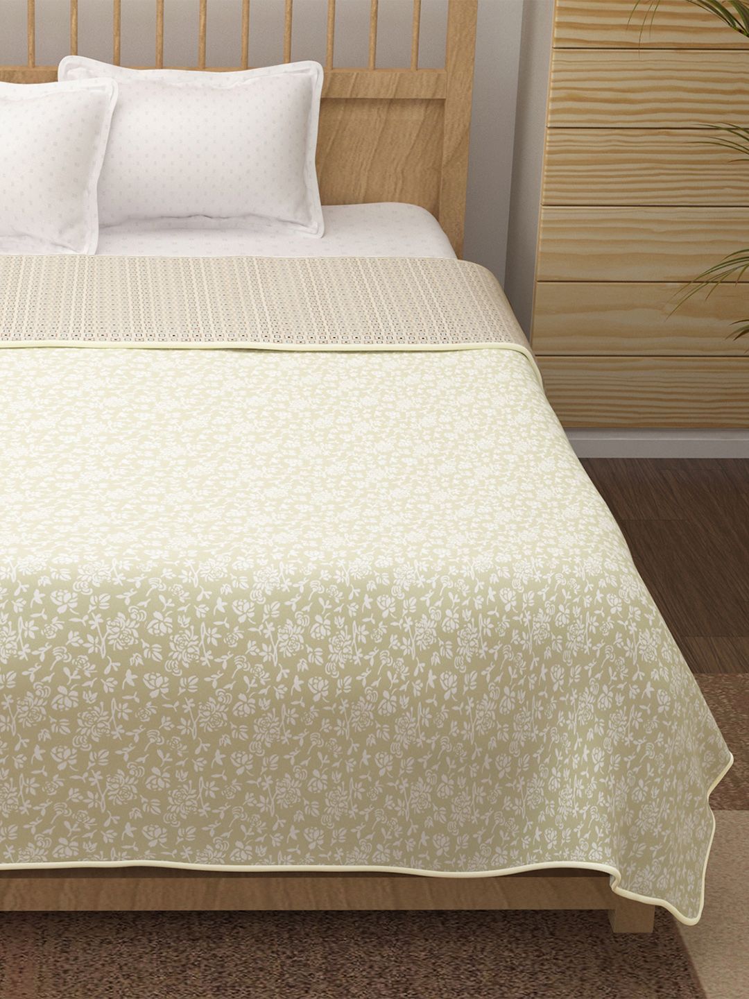 Story@home Beige & Grey Floral AC Room 150 GSM Double Bed Dohar