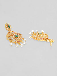 Rubans Women Gold-Plated Green CZ Stone Studded Temple Jewellery Set