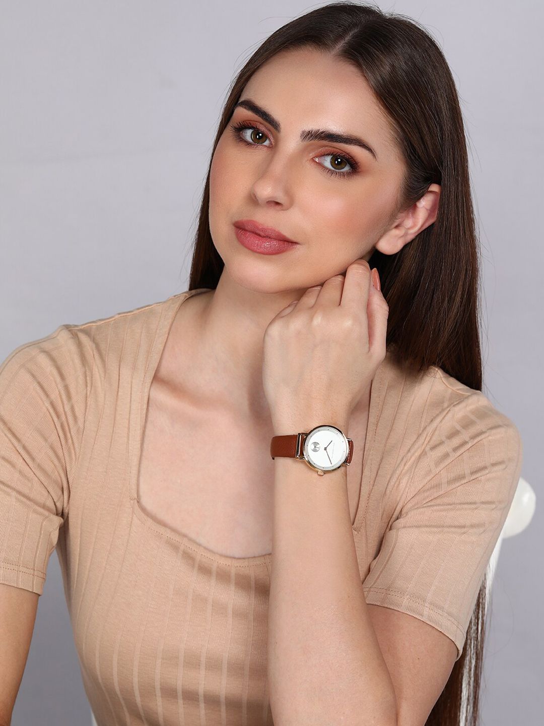 Perancis Sambungan Wanita Dail & Kulit Tali Analog Watch