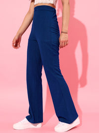 STREET 9 BASICS Women Blue Flared Pleated Trousers