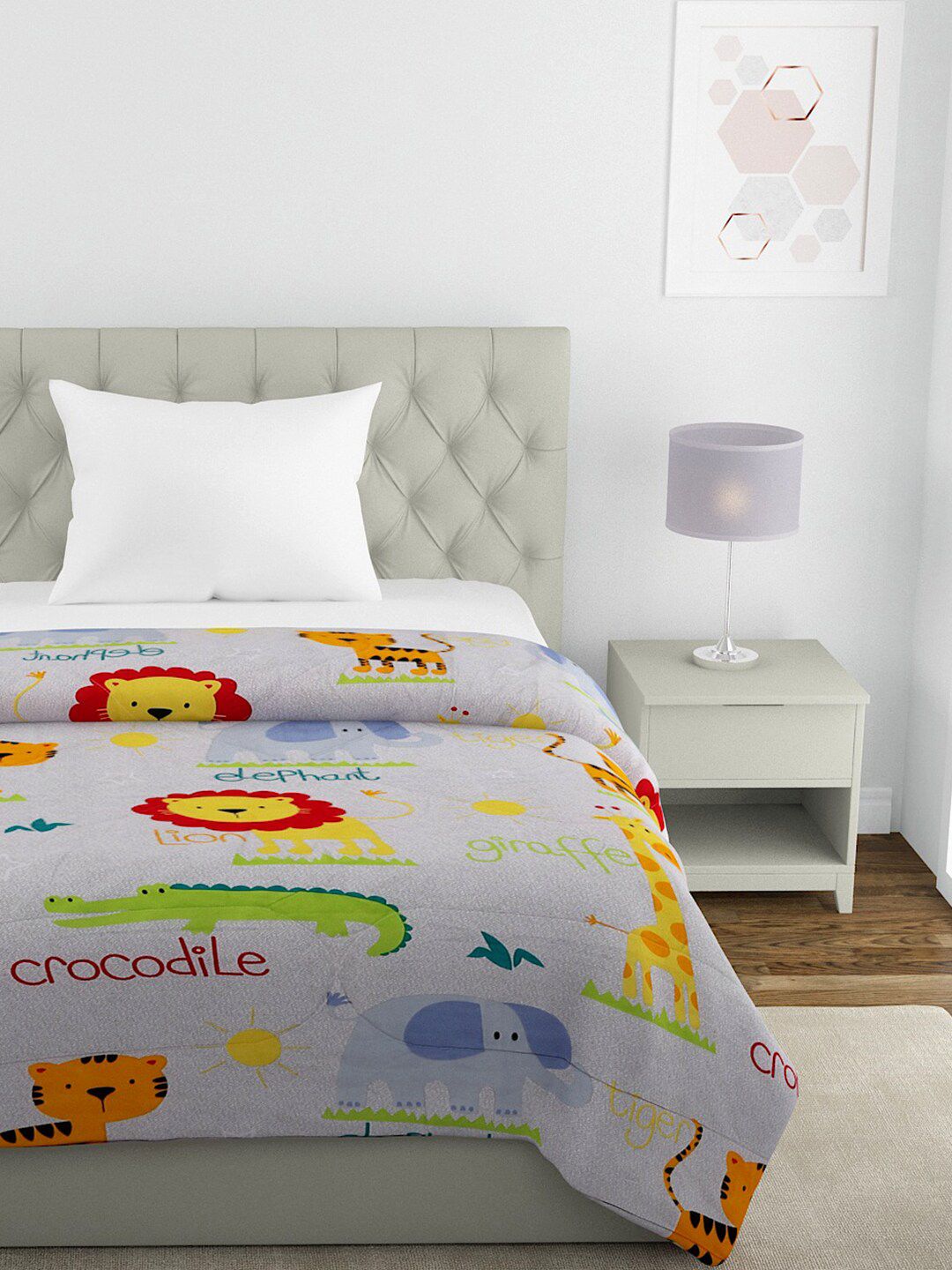 HOSTA HOMES Grey & Green Cartoon Characters Heavy Winter 210 GSM Single Bed Comforter