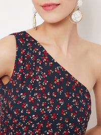 Berrylush Navy Blue Floral Printed Maxi Dress