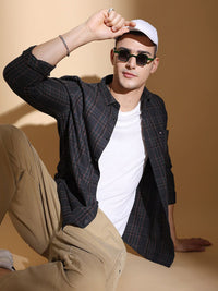The Indian Garage Co Slim Fit Tartan Checked Twill Pure Cotton Casual Shirt
