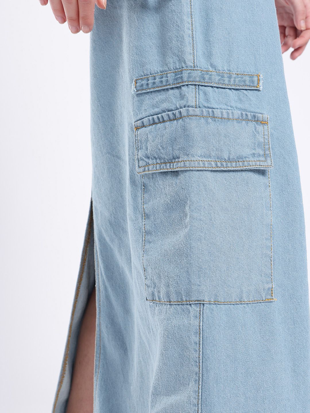DressBerry Women Cool Edge Cargo Denim Maxi Skirt