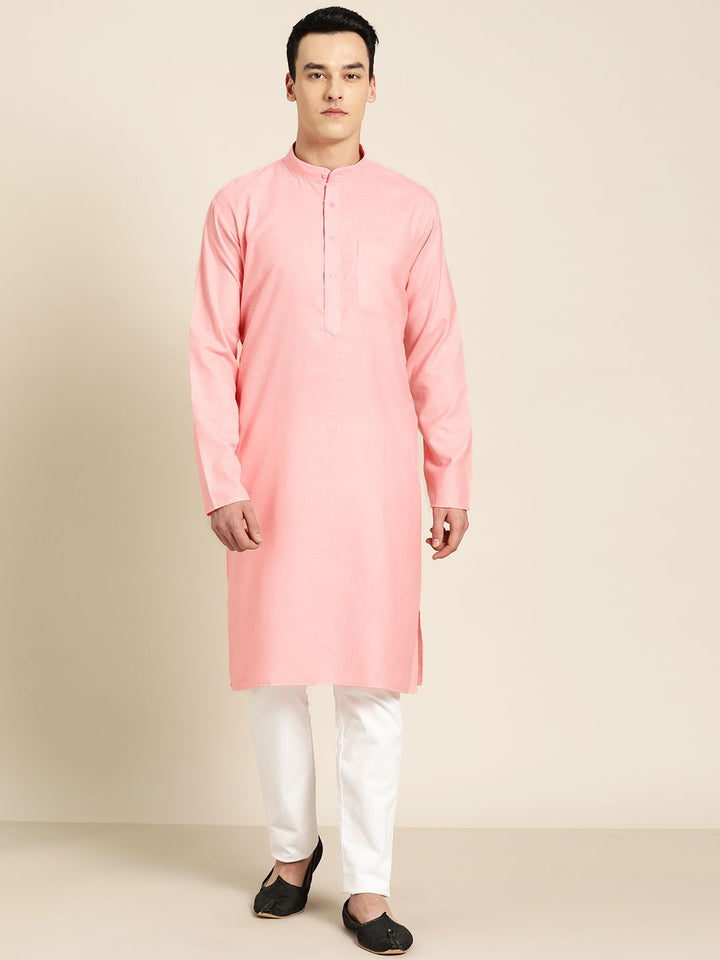 SOJANYA Men Pink Solid Kurta Straight