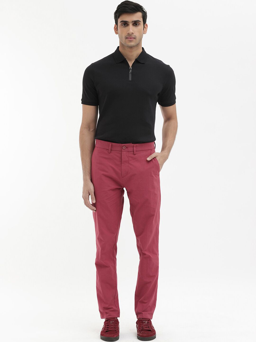RARE RABBIT Men Harlow Mid-Rise Regular Fit Cotton Trousers
