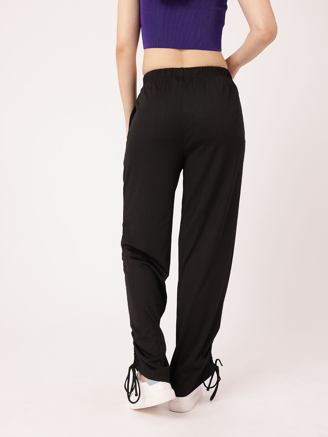 DressBerry Women Street Glam Ribbed Tie-up Detailed Relaxed Fit Trousers