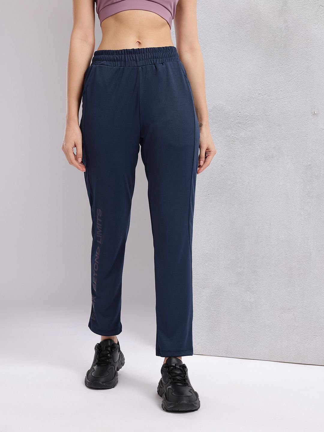HRX by Hrithik Roshan Women Typography Detail Mid-Rise Regular Fit Running Track Pants
