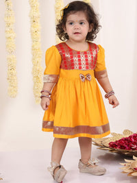 VASTRAMAY Infant Girls Self Design Bow Fit & Flare Ethnic Dress