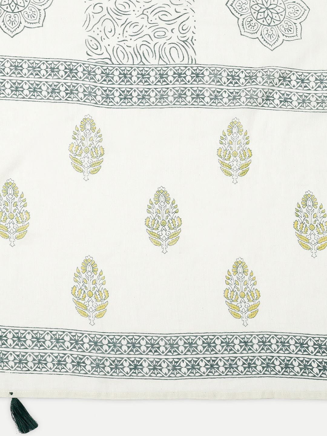Anouk Teal & Beige Ethnic Motifs Printed Regular Pure Cotton Kurta & Trousers With Dupatta