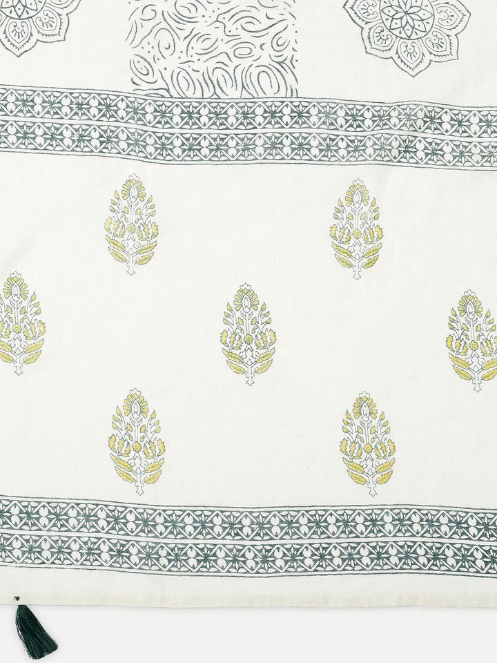 Anouk Teal & Beige Ethnic Motifs Printed Regular Pure Cotton Kurta & Trousers With Dupatta
