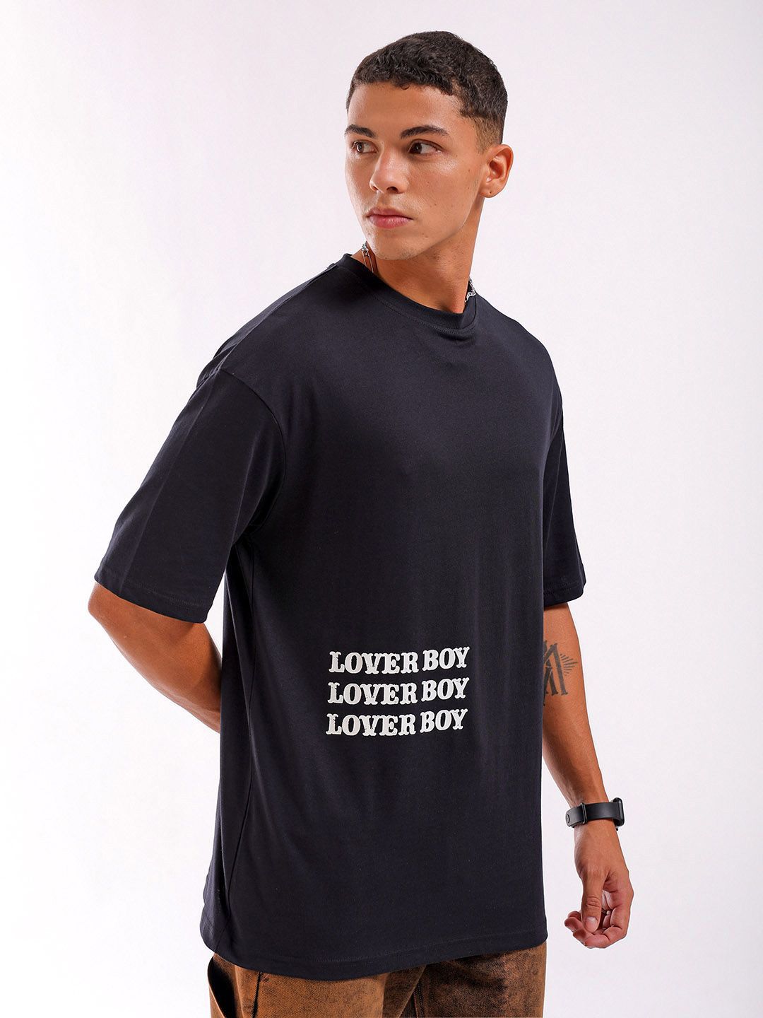 The Indian Garage Co Men Back Printed Round Neck Boxy Pure Cotton Oversized T-shirt