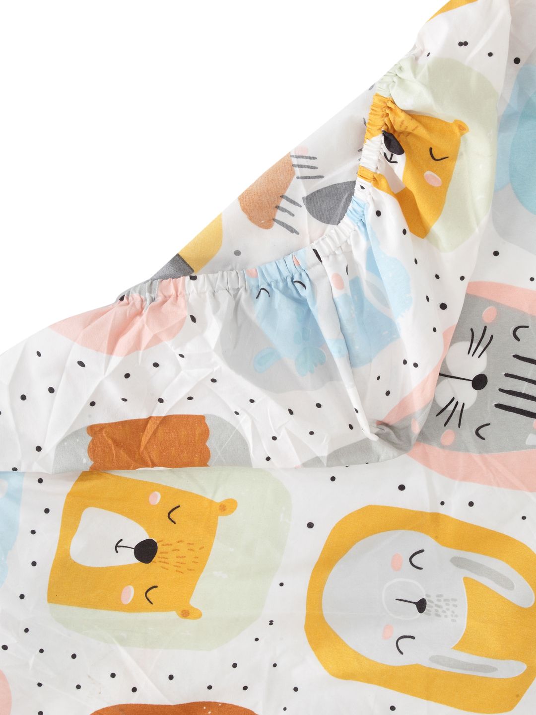 KLOTTHE White & Yellow Graphic 300 TC Fitted Double King Bedsheet with 2 Pillow Cover