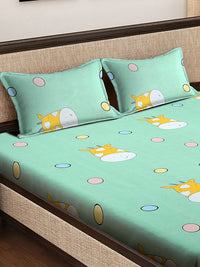 KLOTTHE Green Conversational Polycotton 300 TC King Fine Bedsheet dengan 2 Sarung Bantal-98 x 87 inci