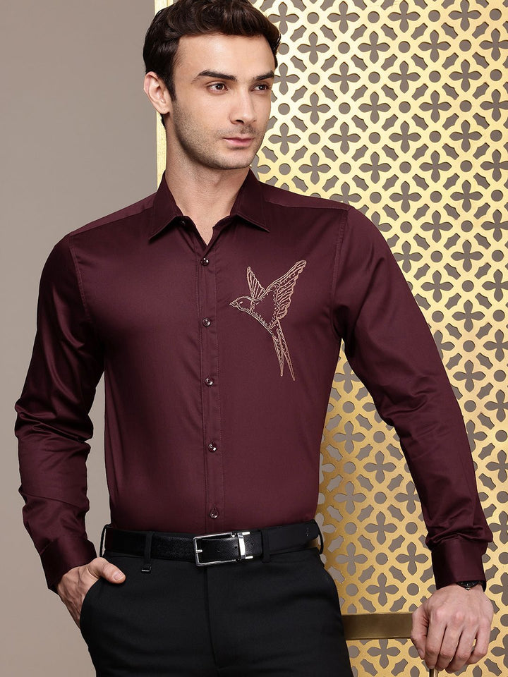 House of Pataudi Pure Cotton Embroidered Party Shirt
