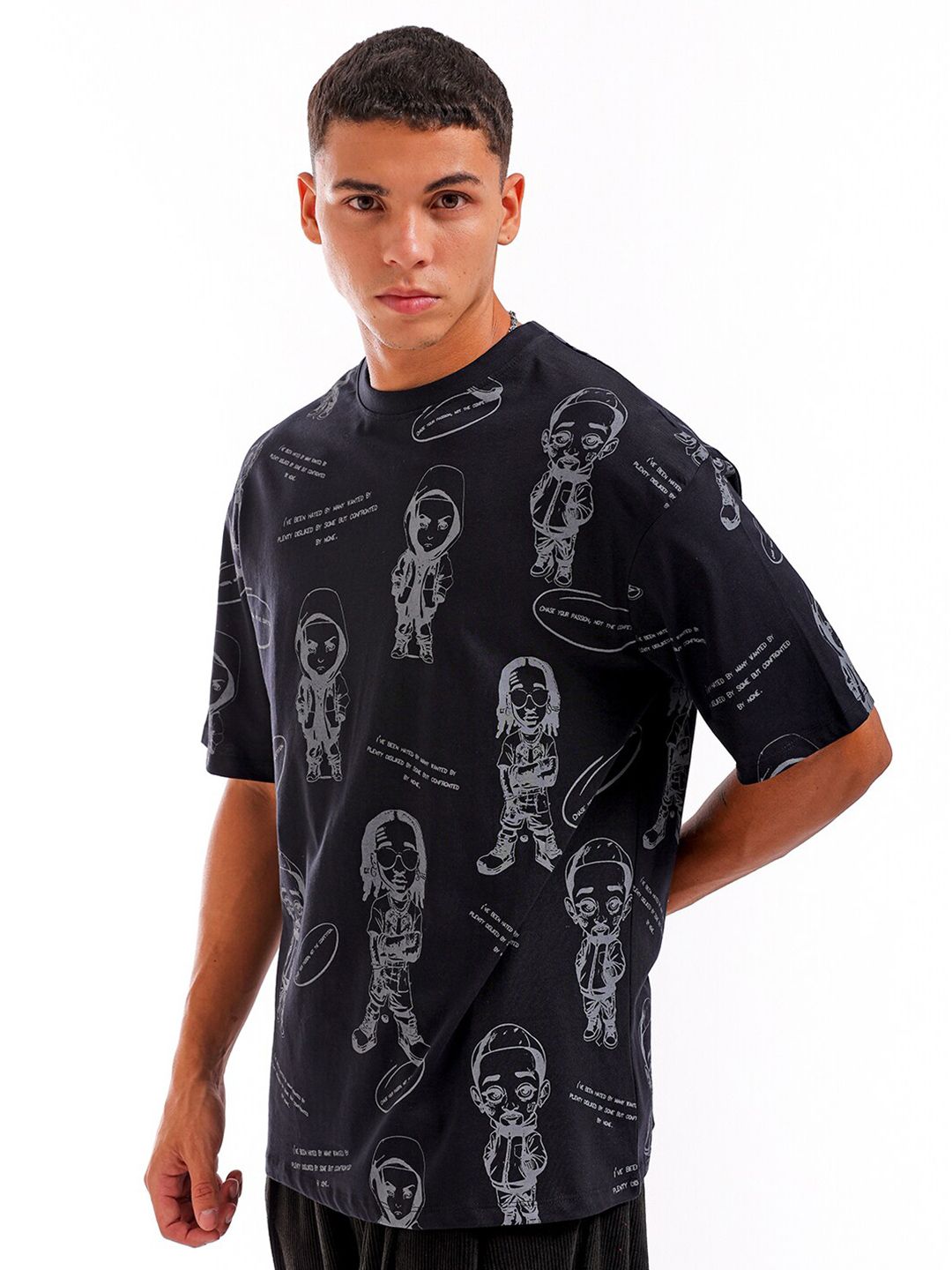 The Indian Garage Co Men All Over Printed Boxy Oversized Round Neck T-shirt