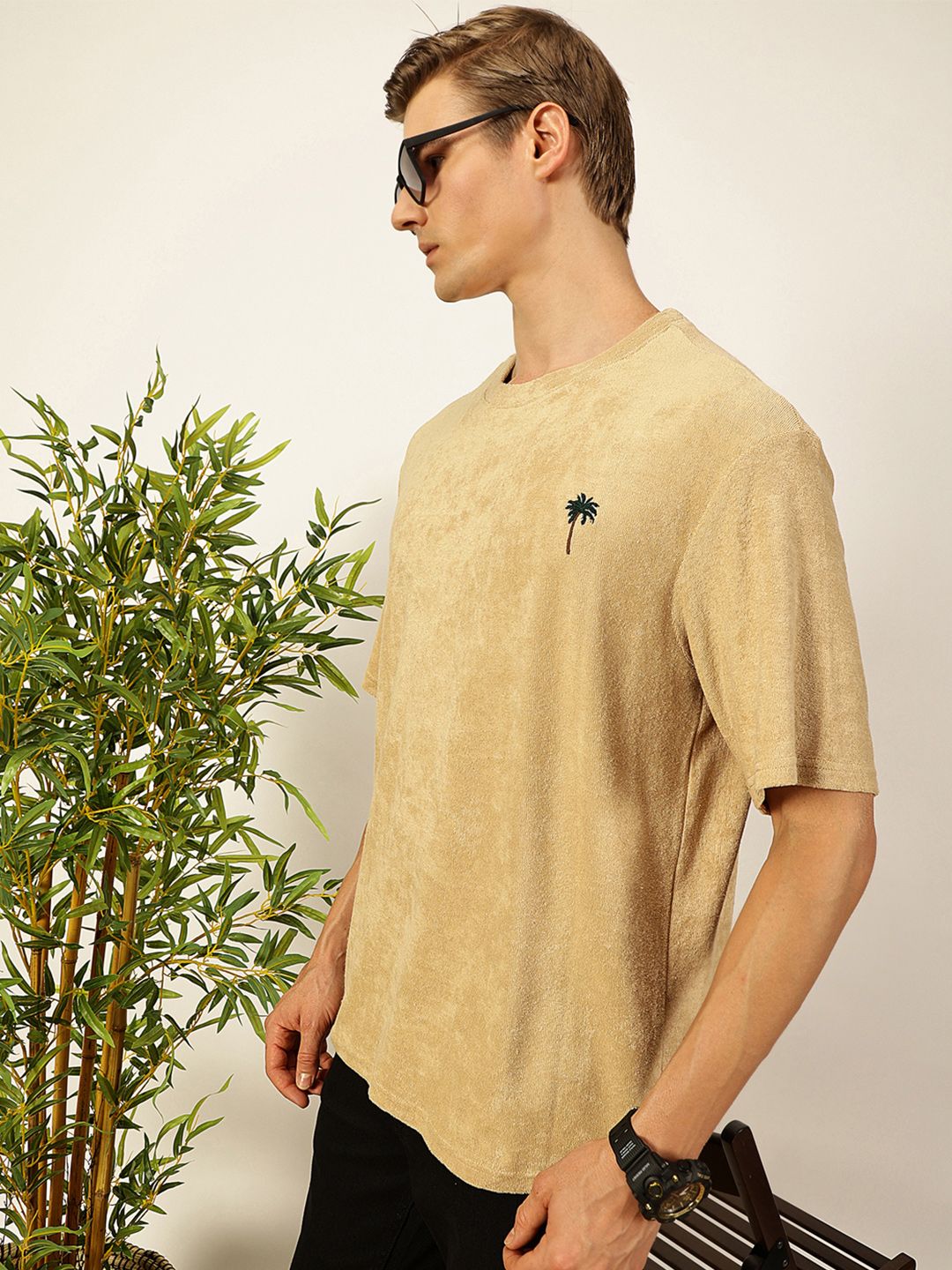 Thomas Scott Men's Solid Round Neck Oversized Casual T-shirt