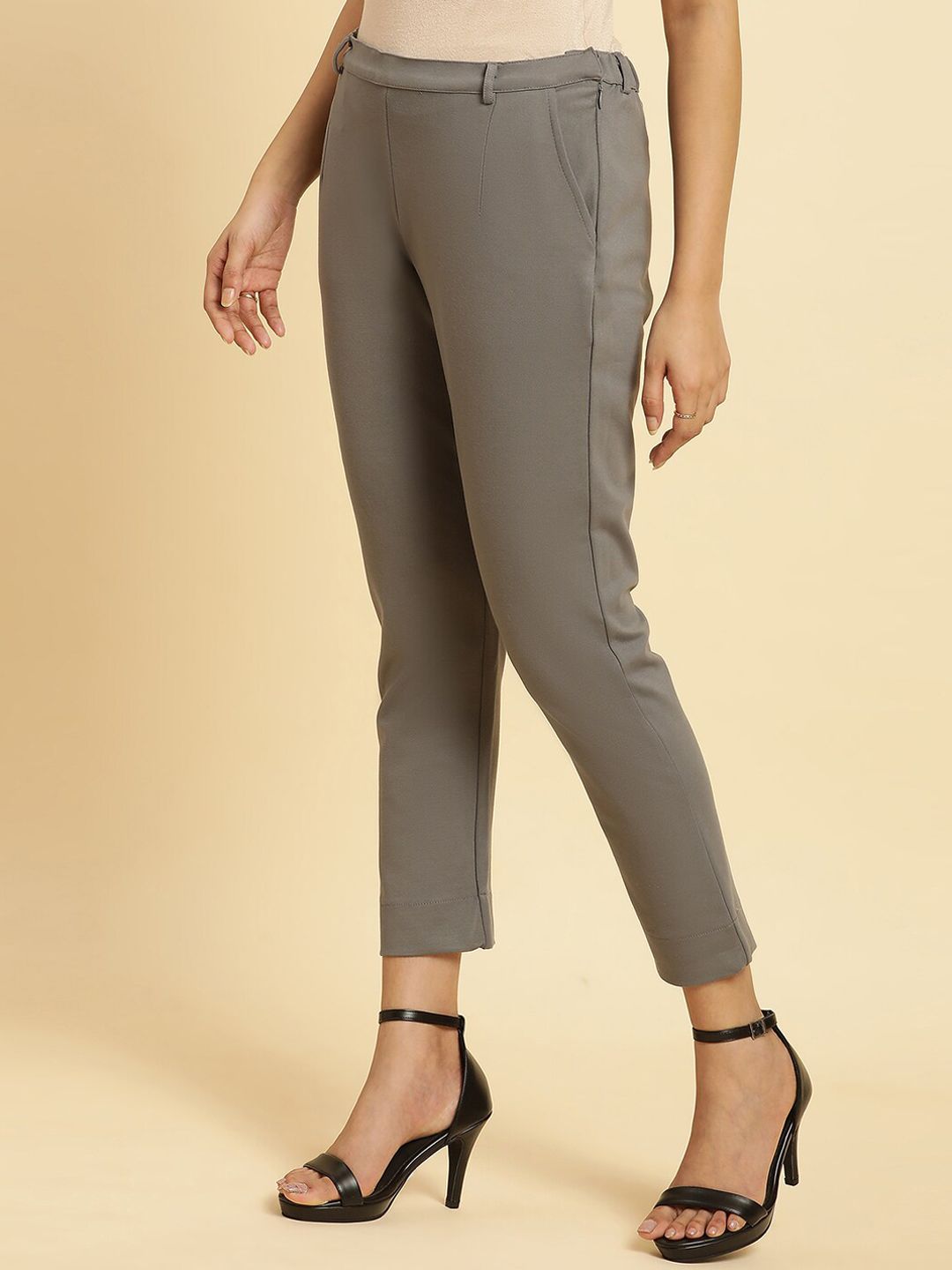 W Women Mid Rise Slim Fit Plain Regular Trousers