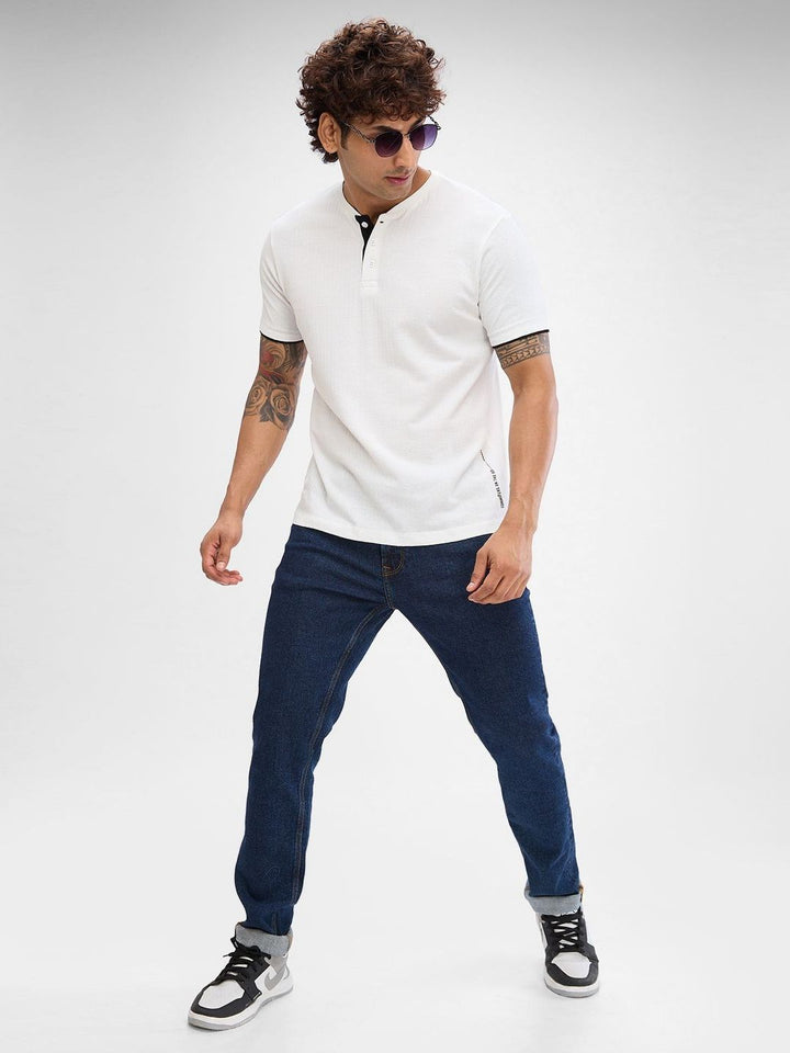 SPYKAR Men Pure Cotton Henley Neck Slim Fit T-shirt