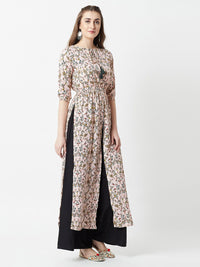 Miss Chase Pink Floral Printed Tie-up Neck Crepe Maxi Longline Top