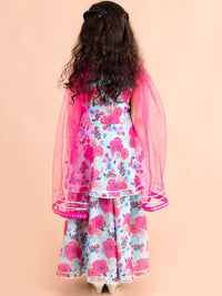 pspeaches Girls Floral Printed Angrakha Gotta Patti Kurti & Sharara With Dupatta