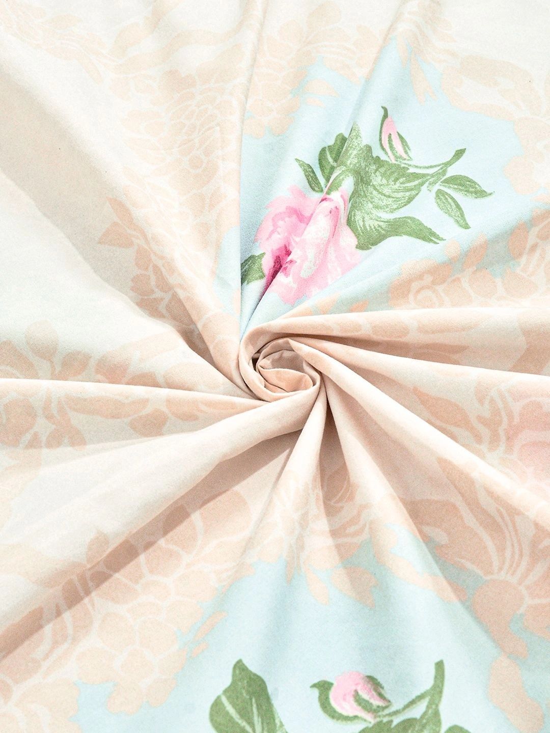 KLOTTHE Cream-Coloured & Pink Floral 300 TC King Bedsheet with 2 Pillow Covers