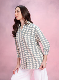 DressBerry Geometric Self-Design Drop-Sleeves Crochet Semi-Sheer Casual Shirt
