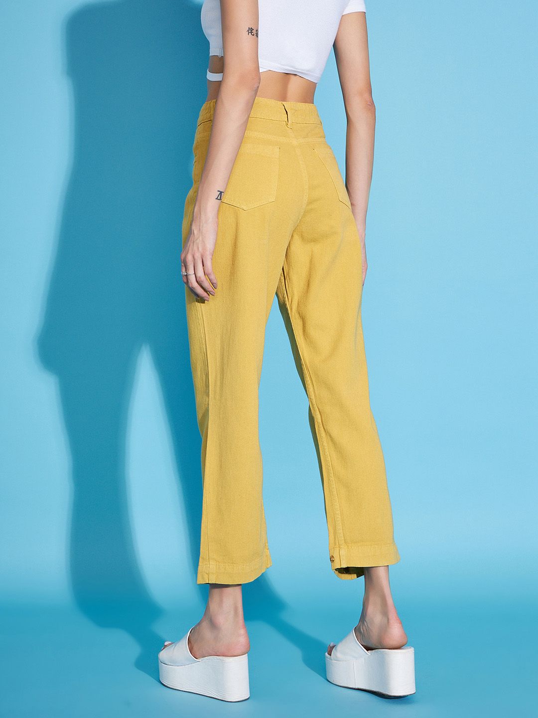SASSAFRAS Women Stylish Mustard Relaxed Fit Jeans
