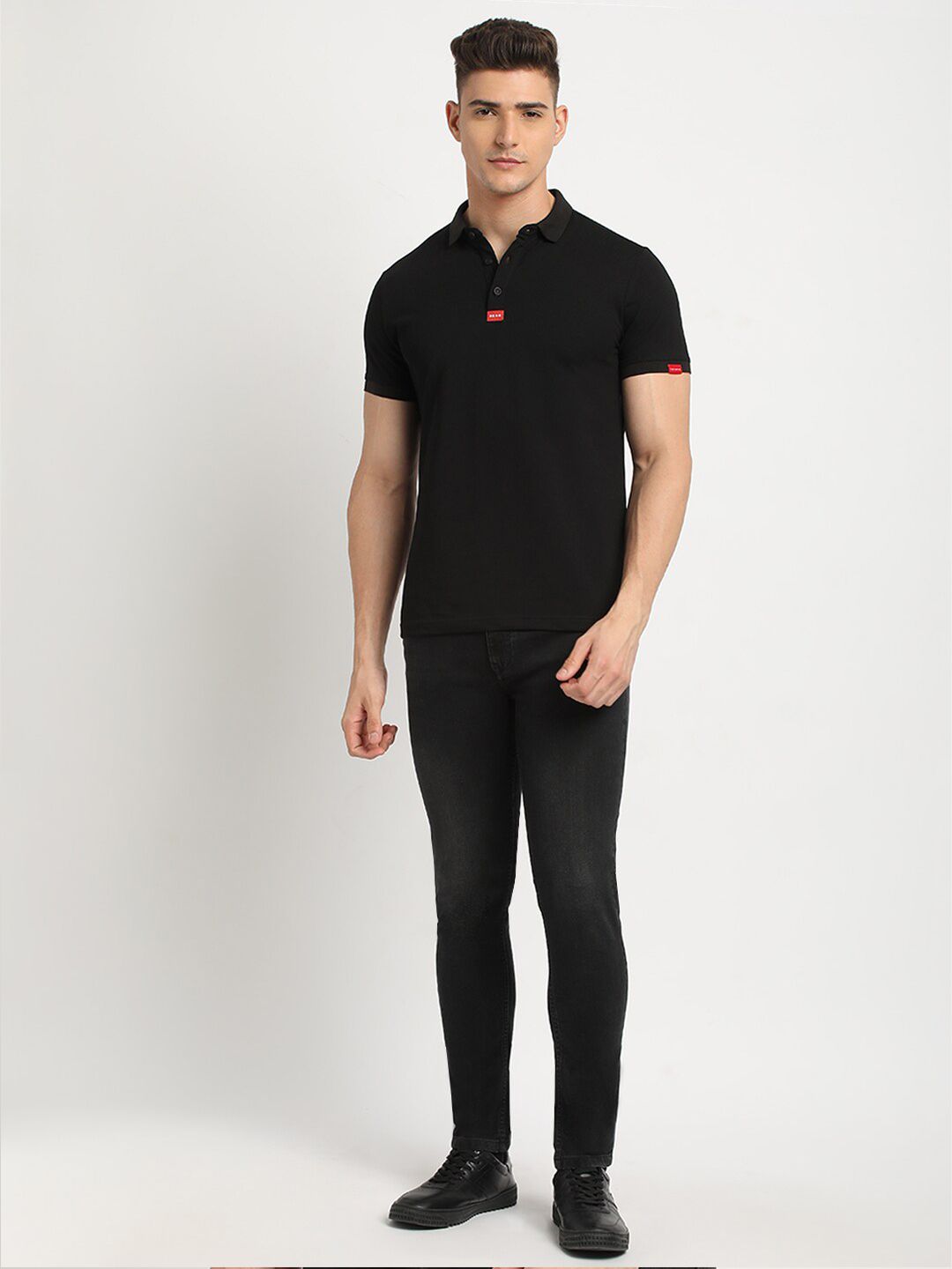 THE BEAR HOUSE Polo Collar Short Sleeves Slim Fit T-shirt