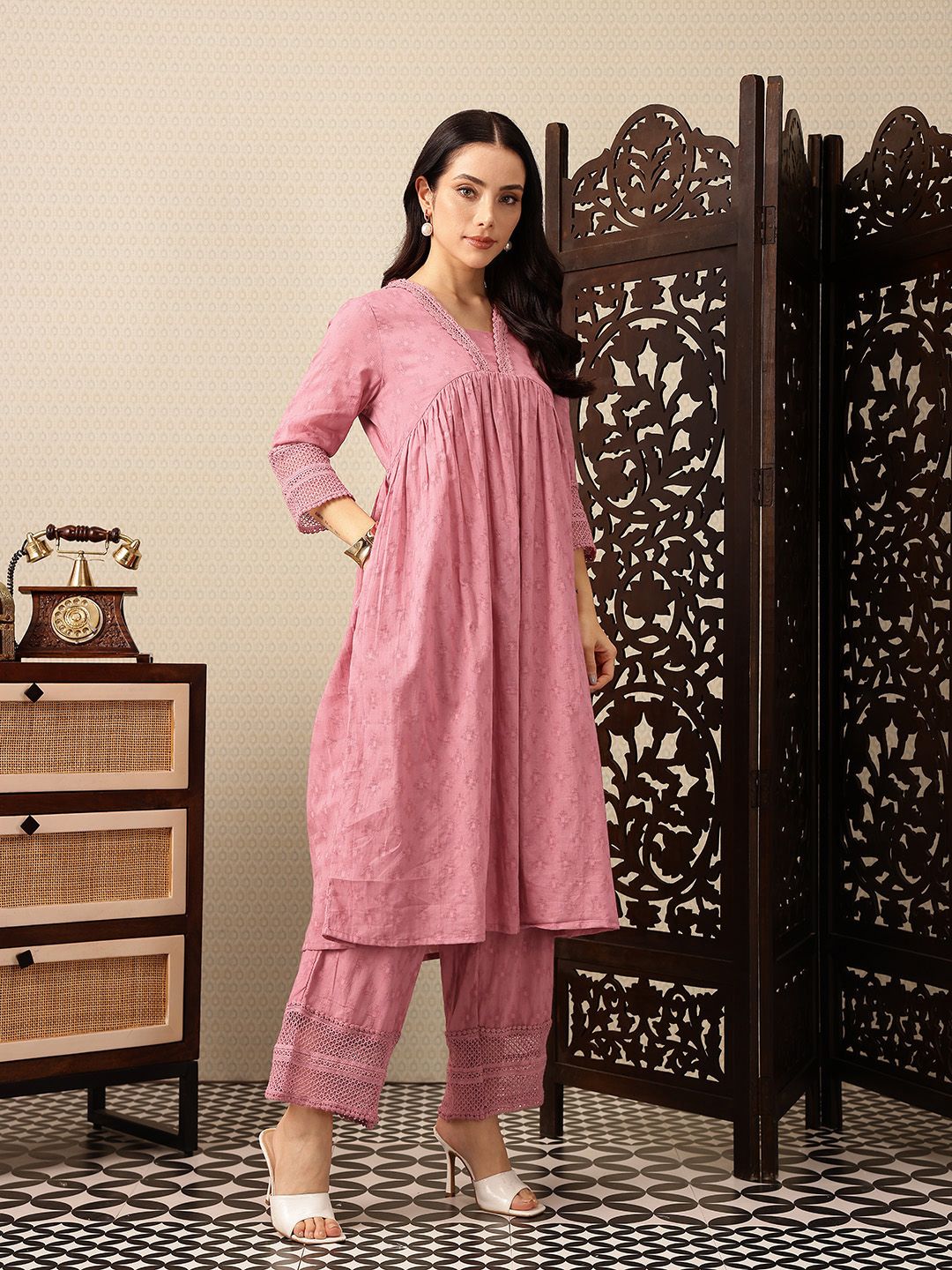 House of Pataudi Empire Pure Cotton Jashn Kurta with Palazzos & Dupatta
