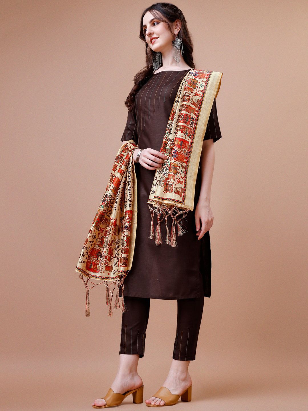 KALINI Regular Thread Work Kurta with Trousers & Dupatta